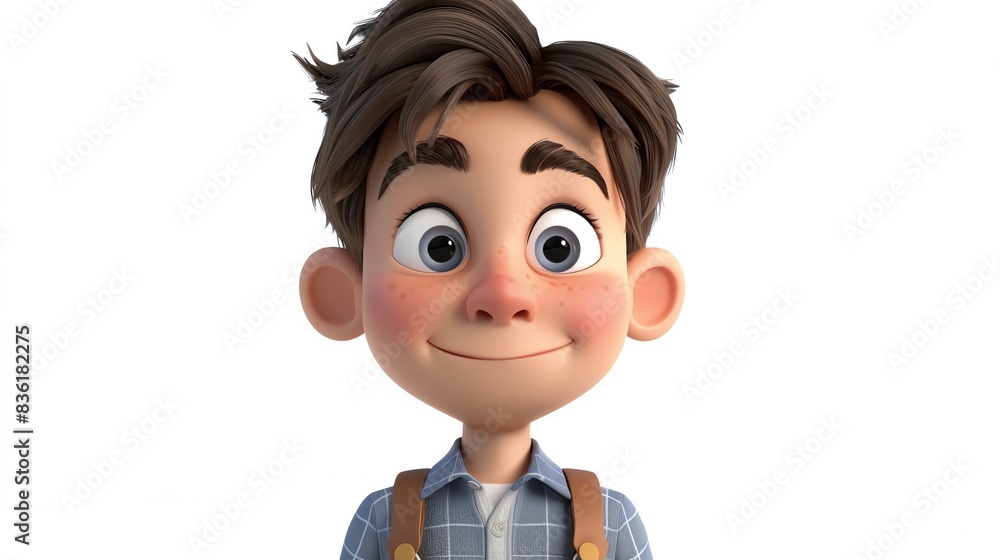 Stylized 3D cartoon young boy as an actor, no logo, white background, high quality 8k