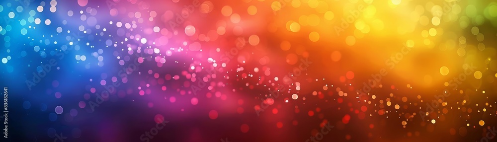 Abstract rainbow bokeh background with blurred lights.