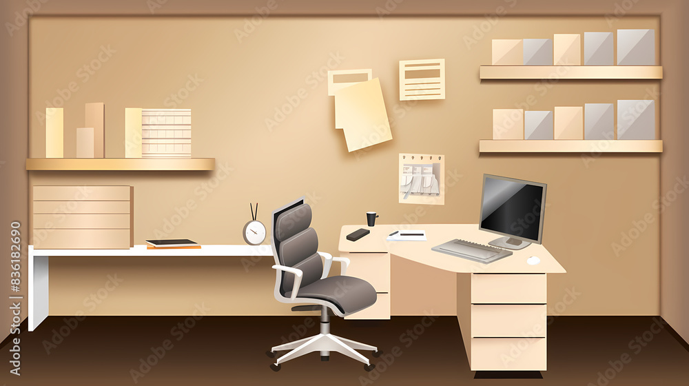 Business office in paper art vector image Business office in paper art vector image