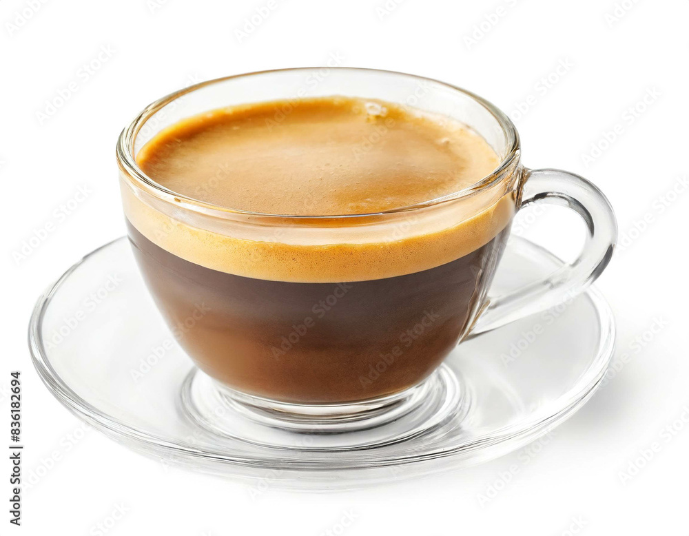 Kaffee crema in Glastasse isoliert auf weißen Hintergrund Kaffee crema in Glastasse isoliert auf weißen Hintergrund