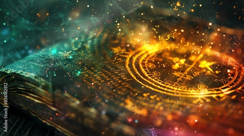 Wallpaper Mural Wizardry spellbook, ancient runes, close up, vibrant colors, double exposure silhouette with magical text Torontodigital.ca