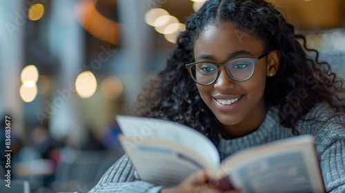 successful admission to the Bachelor's degree. portrait of a happy young African American girl with a beautiful smile . female student on a blurred background of a college university library