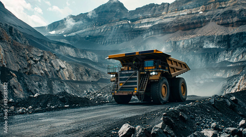 Mining dump truck in the mountains photo