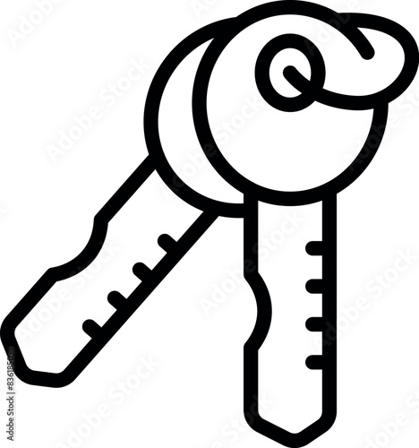 Black and white line drawing of two house keys on a key ring, minimalist design