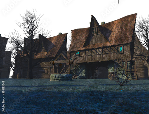 3D rendered illustration of a medieval village isolated on transparent background  photo