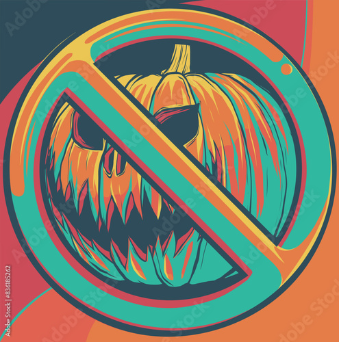 vector illustration of halloween pumpkin with forbidden symbol