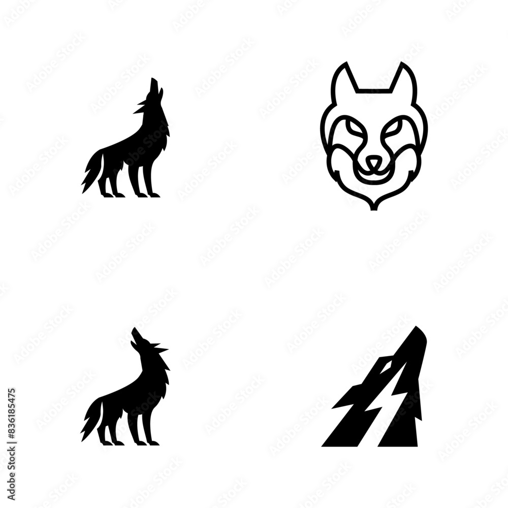 Wolf silhouette logo icon. Howling predator sign. Wild canine animal symbol design Wolf silhouette logo icon. Howling predator sign. Wild canine animal symbol design