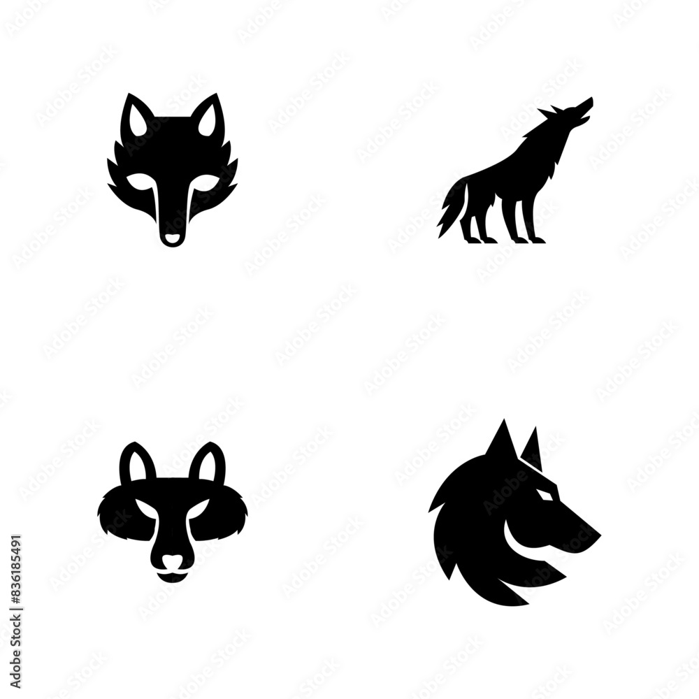 Wolf silhouette logo icon. Howling predator sign. Wild canine animal symbol design Wolf silhouette logo icon. Howling predator sign. Wild canine animal symbol design