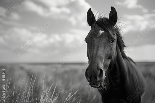 animals on the farm, face of a beautiful horse. close-up