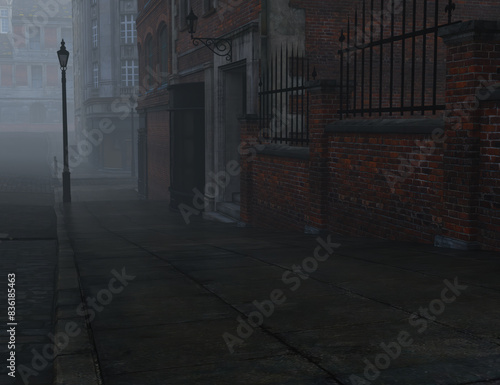 Photography 3D rendered illustration of an old London fantasy street