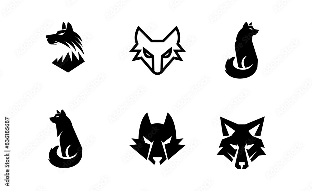 Fototapeta premium Wolf silhouette logo icon. Howling predator sign. Wild canine animal symbol design