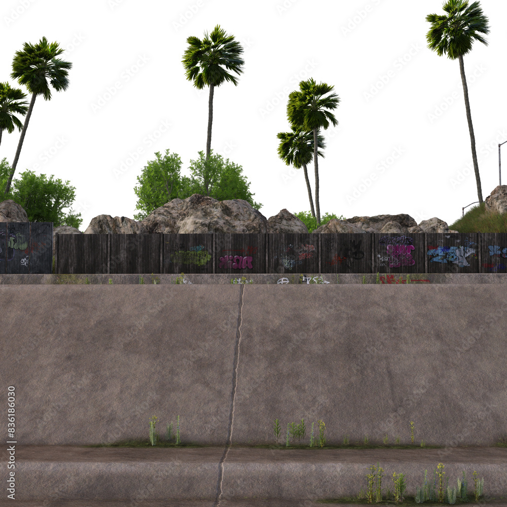 Obraz premium 3D rendered urban street under a high way bridge as a backdrop with transparent background