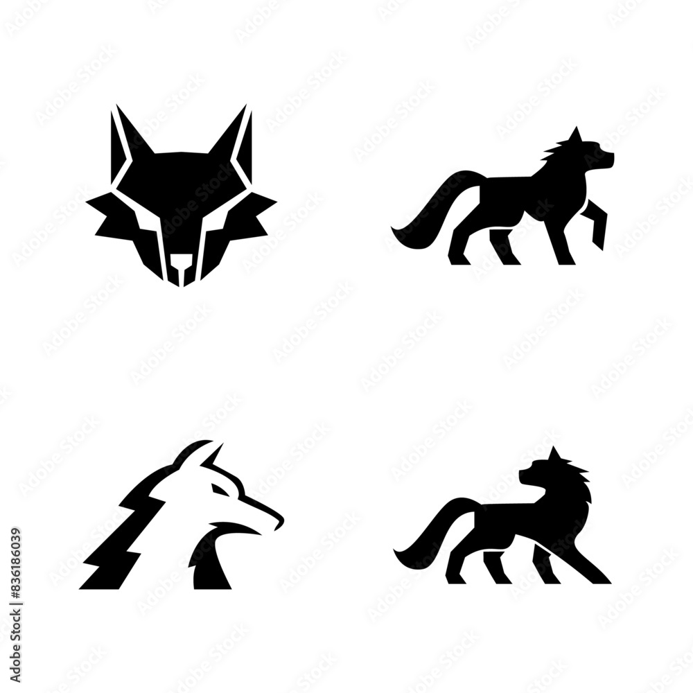Wolf silhouette logo icon. Howling predator sign. Wild canine animal symbol design Wolf silhouette logo icon. Howling predator sign. Wild canine animal symbol design