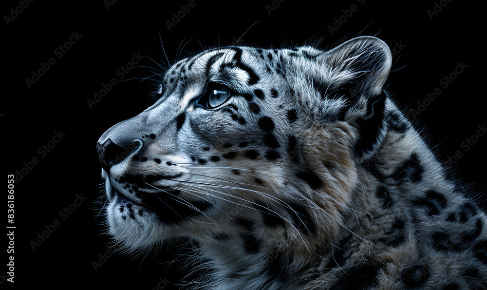 Fototapeta premium now leopard walking in hunting pose on the snowy mountain.