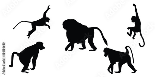 Playful Monkey Silhouettes Collection vector illustration
