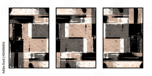 Set of 3 Abstract illustration in vintage style. For use in graphics, for wall decor. .
