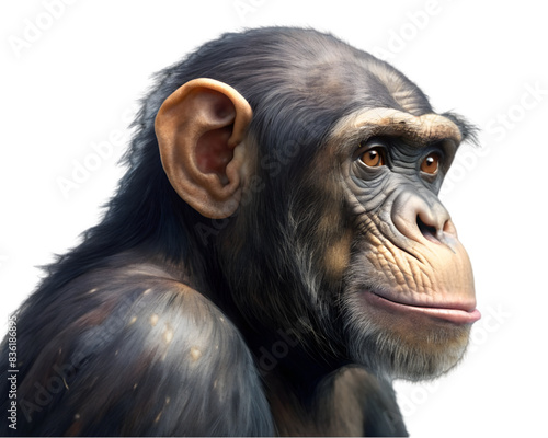 Chimpanzee Side View Illustration, Isolated on White, Ideal for Wildlife, Conservation, and Educational Projects	