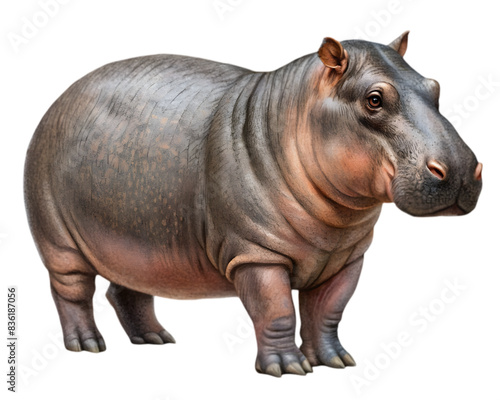 Pygmy Hippopotamus Side View Illustration, Isolated on White Background, Perfect for Educational and Wildlife Design Projects 