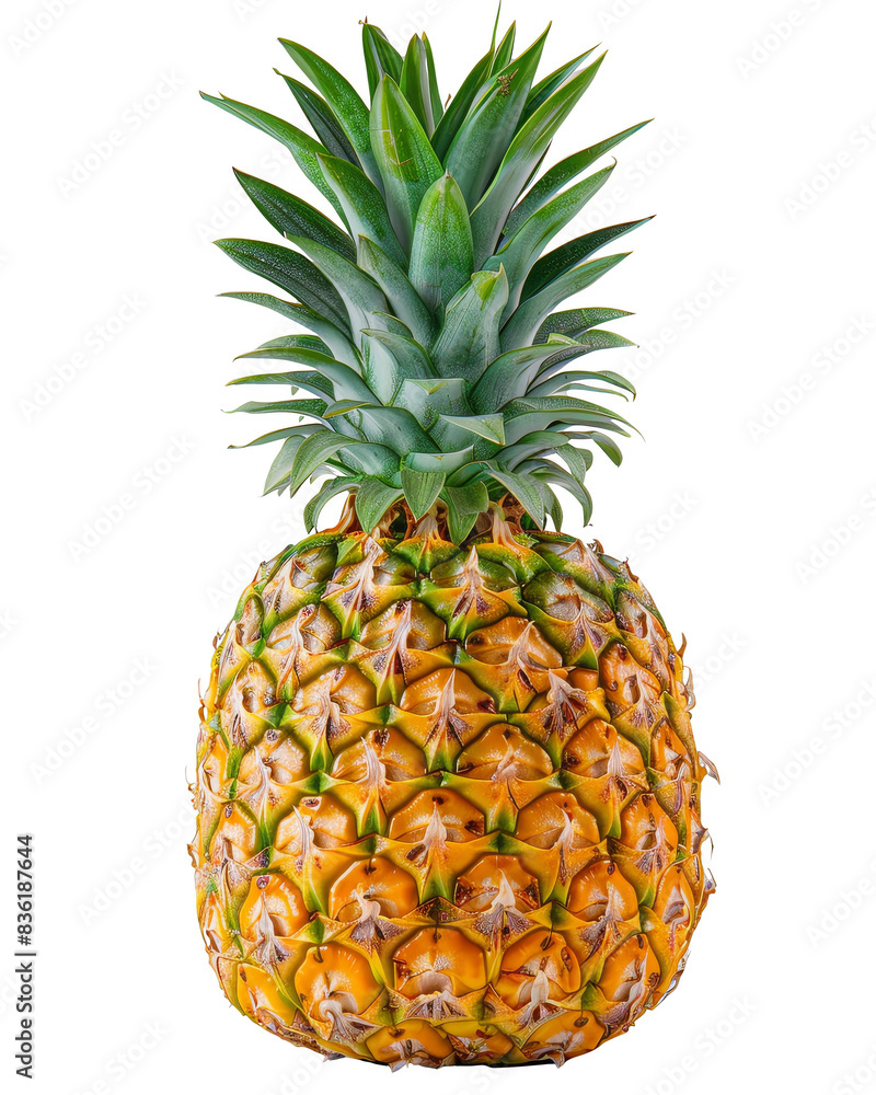 Fresh ripe pineapple isolated on white background. High quality image ideal for tropical fruit concepts, healthy eating, and summer themes. Fresh ripe pineapple isolated on white background. High quality image ideal for tropical fruit concepts, healthy eating, and summer themes.
