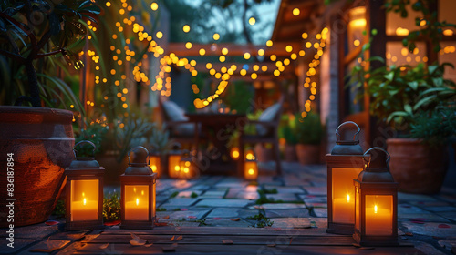 Rustic lanterns infusing outdoor patios with warm, inviting illumination. © Shamim
