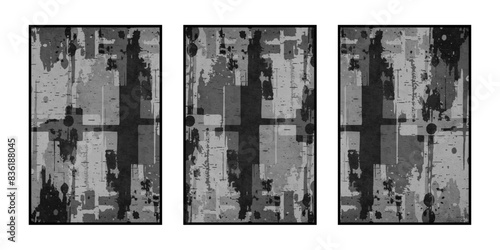 Set of 3 Abstract illustration in vintage style. For use in graphics, for wall decor. .