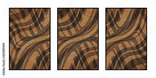 Set of 3 Abstract illustration in vintage style. For use in graphics, for wall decor. .
