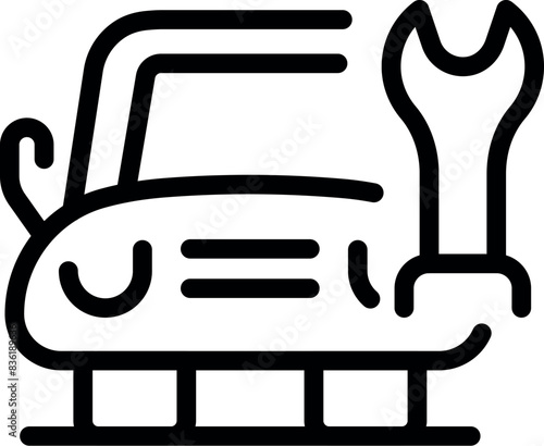 Black and white vector illustration of a car repair service icon with a wrench. Symbolizing trustworthy and quality vehicle maintenance and auto repair shop. In simple flat silhouette style