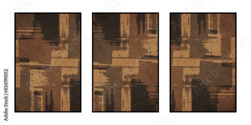 Set of 3 Abstract illustration in vintage style. For use in graphics, for wall decor. .