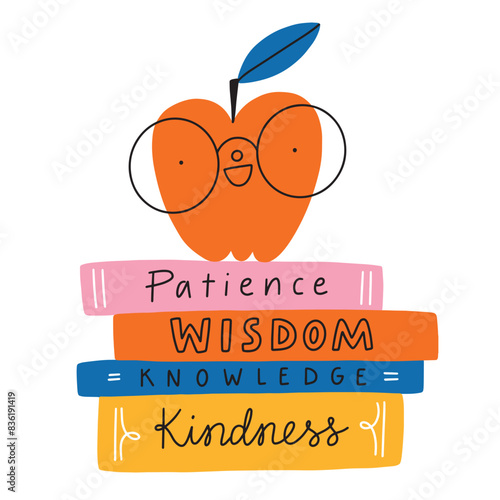 Apple on a stack of books, vector illustration
