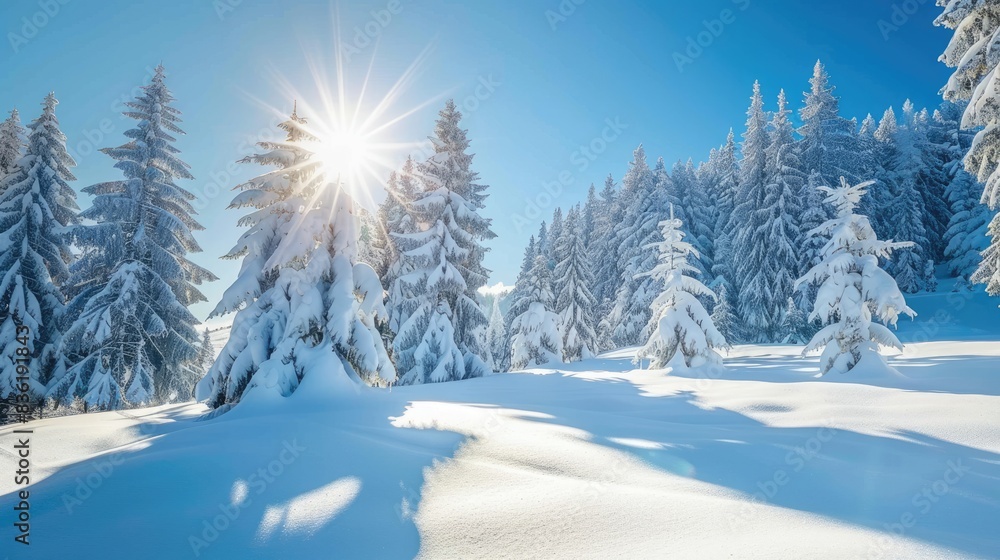 Snow covered trees in a sunny winter landscape Snow covered trees in a sunny winter landscape