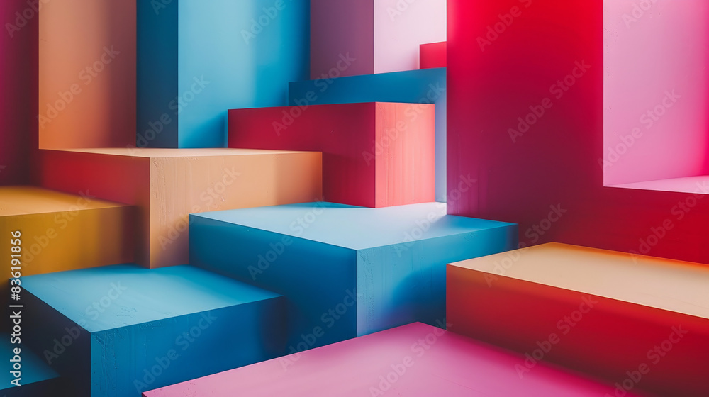 A colorful room with a blue wall and pink and yellow walls A colorful room with a blue wall and pink and yellow walls