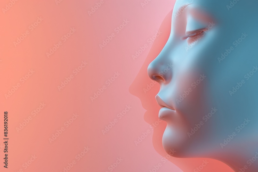 Surreal ed profile of a human face with blended pastel colors, evoking a sense of tranquility and contemplation. Surreal ed profile of a human face with blended pastel colors, evoking a sense of tranquility and contemplation.