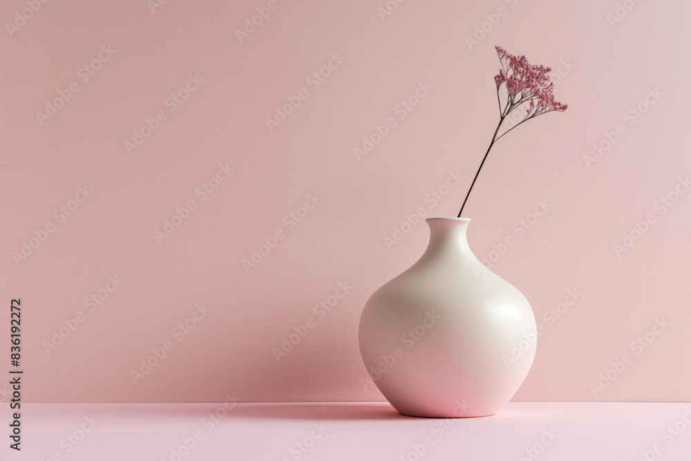 Single white vase with delicate pink flowers stands elegantly against a soft pink backdrop, creating a tranquil and minimalist aesthetic ideal for modern decors and themes Single white vase with delicate pink flowers stands elegantly against a soft pink backdrop, creating a tranquil and minimalist aesthetic ideal for modern decors and themes