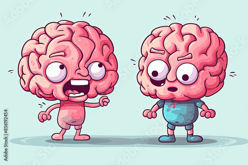 Wallpaper Mural Two cartoonish brain characters with big eyes interacting on light blue background Torontodigital.ca