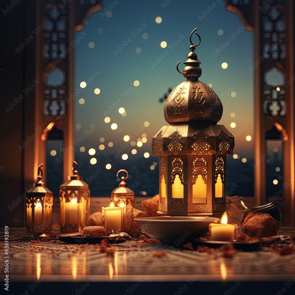 Obraz premium traditional lanterns representing the festive spirit of islamic event and celebration.