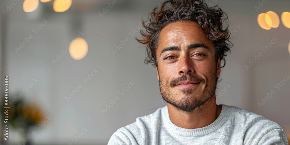 Portrait of handsome latin man looking at camera and smiling.