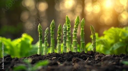 asparagus spears emerged from the ground like green lances, basking in the gentle sunlight and growing robustly photo