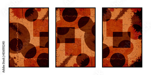 Set of 3 Abstract illustration in vintage style. For use in graphics, for wall decor. .