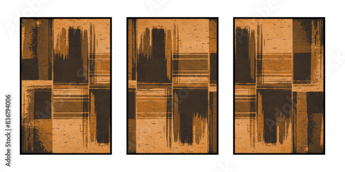 Set of 3 Abstract illustration in vintage style. For use in graphics, for wall decor. .