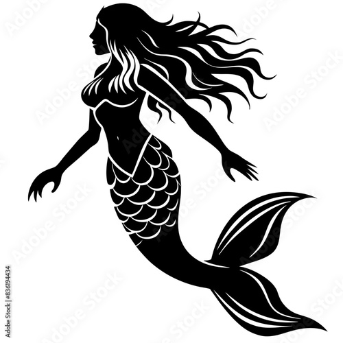  Silhouette of mermaid vector illustration 