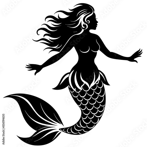  Silhouette of mermaid vector illustration 