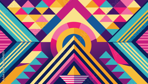 Abstract geometric patterns with a retro vibe in saturated yellows, pinks, and blues, vector graphics