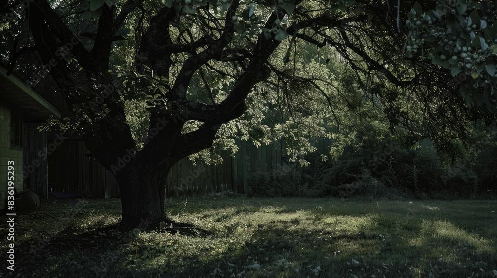 Fototapeta premium Dark tree covering in yard