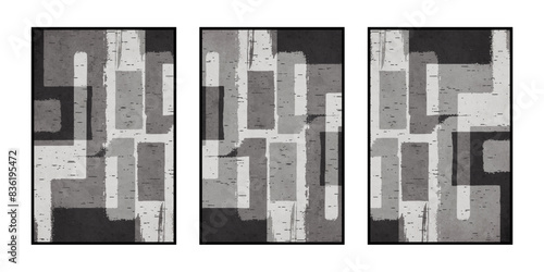 Set of 3 Abstract illustration in vintage style. For use in graphics, for wall decor. .