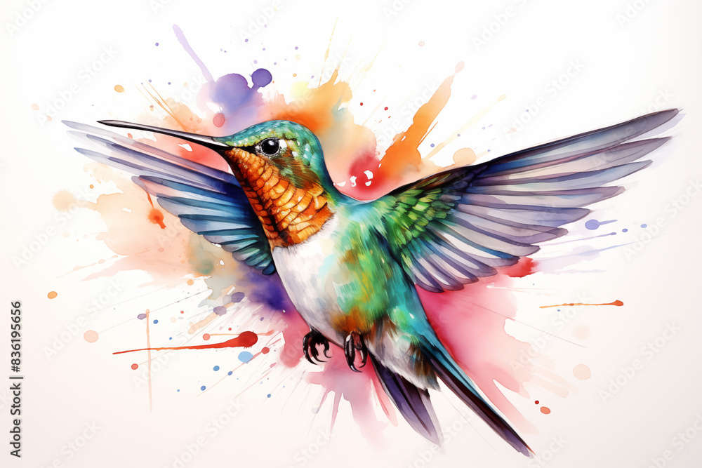 Obraz premium Watercolor of Hummingbird fly