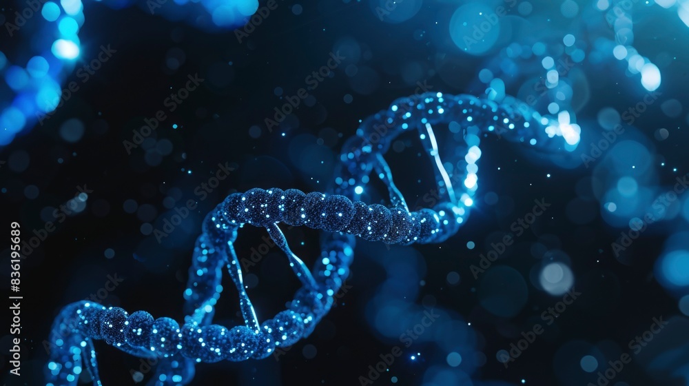 Microscopic photo of DNA in hologram style and dark background Microscopic photo of DNA in hologram style and dark background