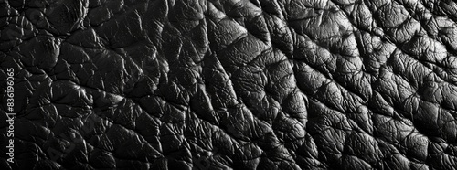 Black leather texture background, closeup of black grainy leather with seamless pattern for design and decoration