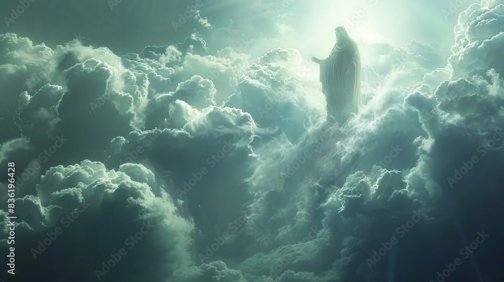 Ethereal Father Figure: Heavenly Guardian Emerging from the Clouds Ethereal Father Figure: Heavenly Guardian Emerging from the Clouds