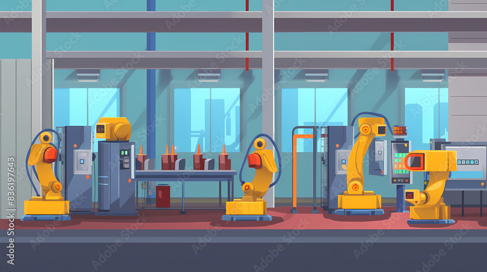 Robotized car factory cartoon concept vector image Robotized car factory cartoon concept vector image