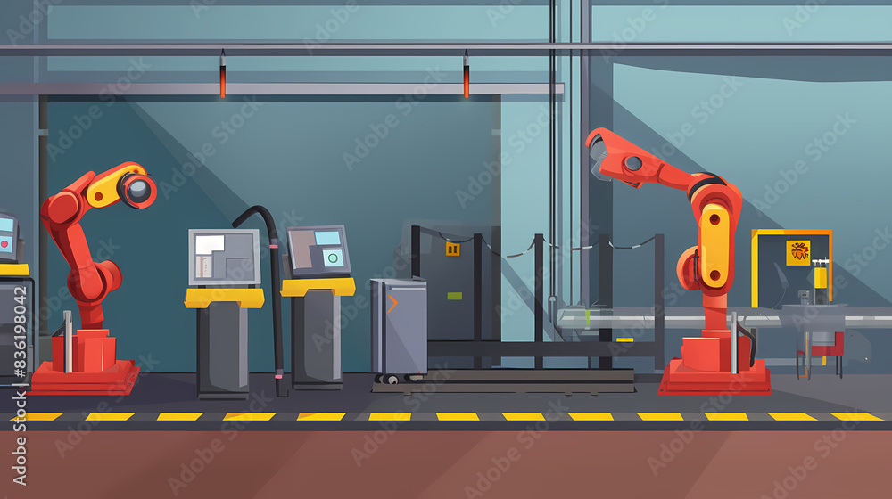 Robotized car factory cartoon concept vector image Robotized car factory cartoon concept vector image